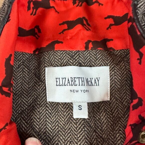 Elizabeth McKay Wool Blend Quilted Herringbone Vest Horse Lining Gray Women’s S - Picture 3 of 6